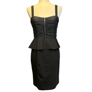 Jill Stuart Black Peplum Dress with Ruched Bodice Size 6